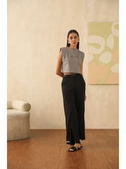 PRIMAL GRAY - Black Polyester Casual Wide Leg Pants