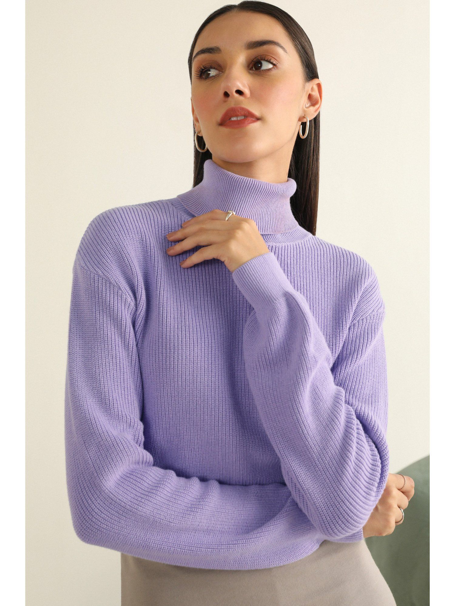 Buy PRIMAL GRAY Lavender Knitted Cropped Sweater Online