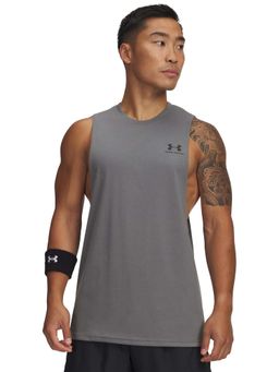 Under Armour - Men Grey Left Chest Cut-Off Tank