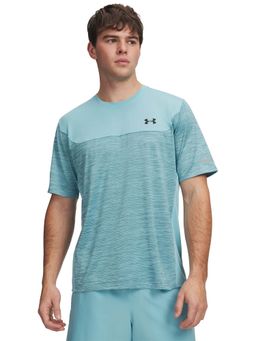 Under Armour - Men Blue Textured Tech Utility Half Sleeves T-shirt