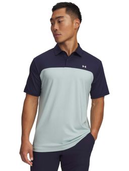 Under Armour - Men Blue Half Sleeves Colorblock Polo T-shirt