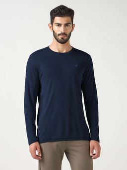 Technosport - Men Navy Blue Textured Slim Fit Sports T-shirt