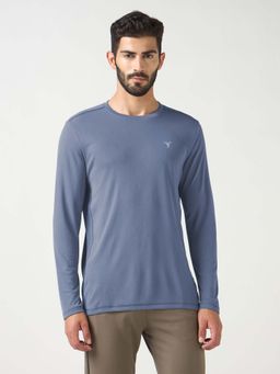 Technosport - Men Blue Textured Slim Fit Sports T-shirt