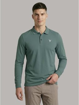 Technosport - Men Green Solid Slim Fit Sports Polo T-shirt