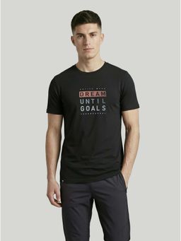 Technosport - Men Black Typography Slim Fit Sports T-shirt