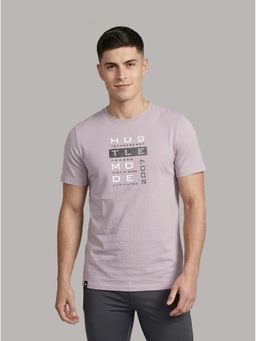 Technosport - Men Mauve Typography Slim Fit Sports T-shirt