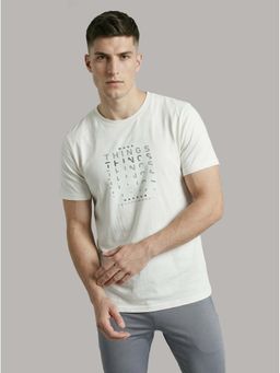 Technosport - Men Off White Typography Slim Fit Sports T-shirt