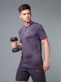Technosport - Men Purple Printed Slim Fit Sports T-shirt