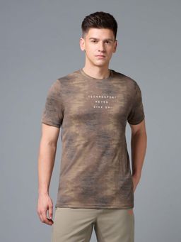 Technosport - Men Khaki Printed Slim Fit Sports T-shirt