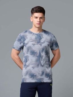 Technosport - Men Blue Printed Slim Fit Sports T-shirt