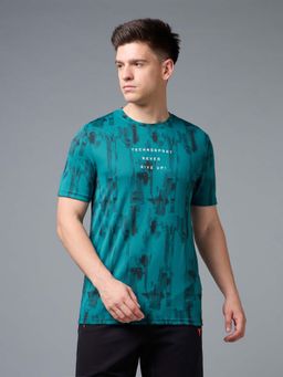 Technosport - Men Turquoise Printed Slim Fit Sports T-shirt