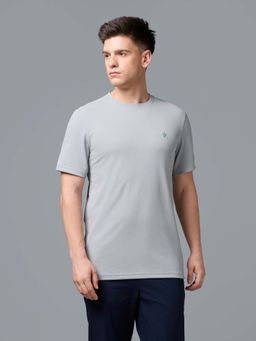 Technosport - Men Grey Textured Half Sleeves Gym T-shirt