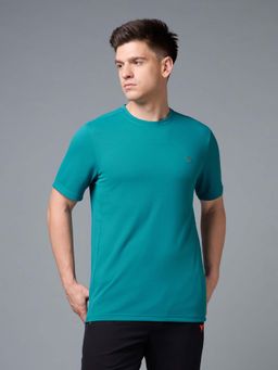 Technosport - Men Teal Textured Half Sleeves T-shirt