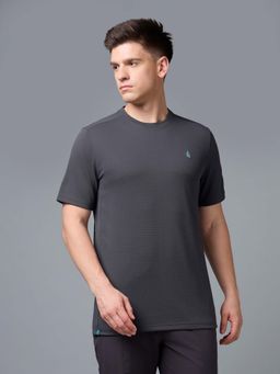 Technosport - Men Charcoal Textured Half Sleeves T-shirt