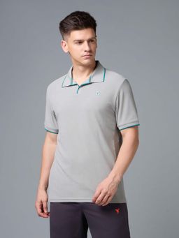 Technosport - Men Grey Textured Regular Fit Polo T-shirt
