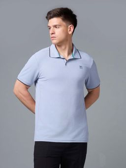 Technosport - Men Blue Textured Regular Fit Polo T-shirt