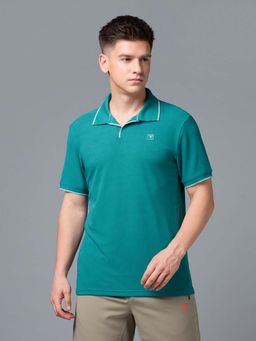Technosport - Men Teal Textured Regular Fit Polo T-shirt