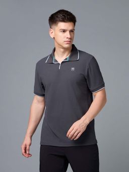 Technosport - Men Grey Textured Regular Fit Polo T-shirt