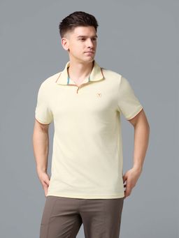Technosport - Men Yellow Textured Regular Fit Polo T-shirt