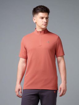 Technosport - Men Coral Textured Half Sleeves High Neck T-shirt