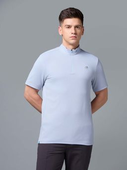 Technosport - Men Blue Textured Half Sleeves High Neck T-shirt