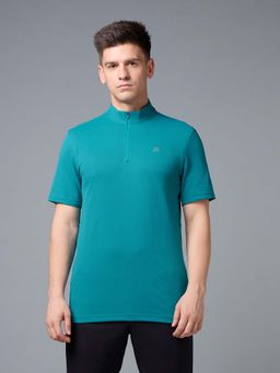 Technosport - Men Turquoise Textured Half Sleeves High Neck T-shirt