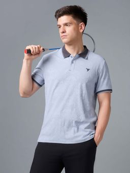 Technosport - Men Light Blue Regular Fit Self Design Polo T-shirt