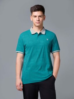 Technosport - Men Teal Polyester Regular Fit Self Design Polo T-shirt