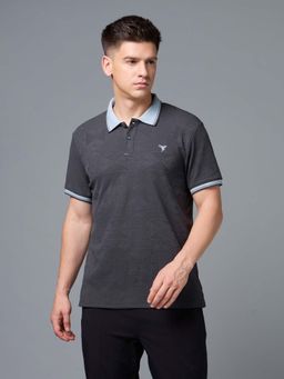 Technosport - Men Grey Polyester Regular Fit Self Design Polo T-shirt