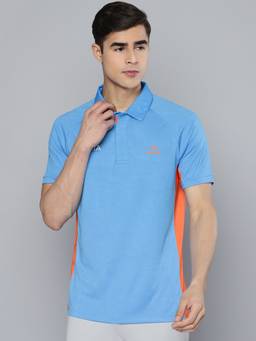 Alcis - Men Blue Orange Colourblocked Indian Cricket Team Polo Collar T-Shirt