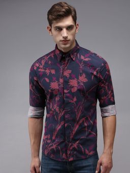 SHOWOFF - Men Navy Blue Collar Neck Abstract Print Comfort Fit Shirt