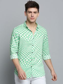 SHOWOFF - Mens Spread Collar White Printed Shirt