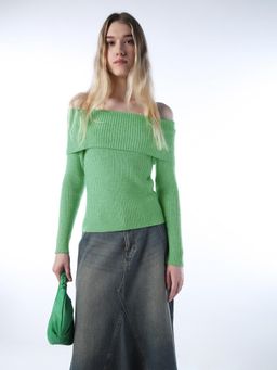 ONLY - Womens Textured Regular Fit Green Sweater