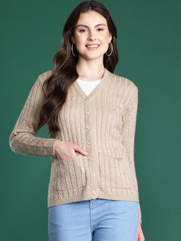 CAYMAN - Cable Knit Woollen Cardigan - Beige