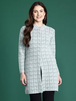 CAYMAN - Self Design Checked Woollen Winter Coat