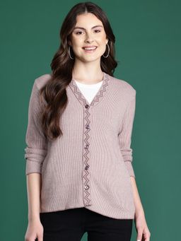 CAYMAN - Textured Ribbed V-Neck Woollen Cardigan