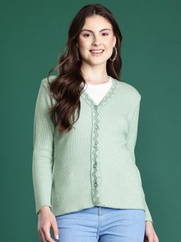 CAYMAN - Textured Ribbed V-Neck Woollen Cardigan