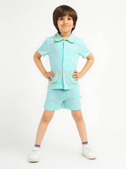 Somersault - Mint Green Gingham Cotton Shirt with Shorts (Set of 2)