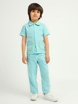 Somersault - Mint Green Gingham Cotton Shirt with Pyjama (Set of 2)
