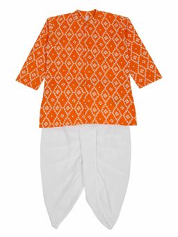 LITTLE GINNIE - Orange Bandhani Printed Kurta with Dhoti