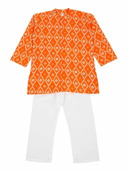 LITTLE GINNIE - Boys Ethnic Wear Orange Bandhani Kurta with Pyjama