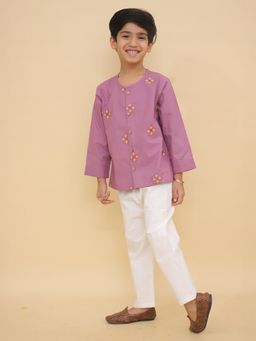 LITTLE GINNIE - Boys Purple Embroidered Cotton Top with Pyjama