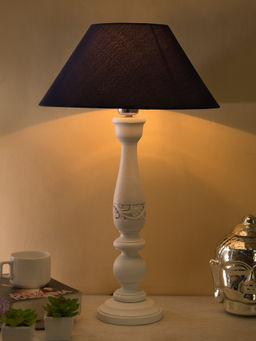 Homesake - Carved White Wood Table Lamp Blue Shade