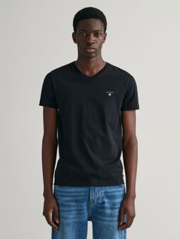 GANT - Men Black Solid Original Slim V-Neck T-Shirt