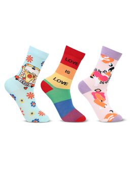 Bonjour - Women/Girl Love & Peace Designer Calf Length Socks (Pack of 3)