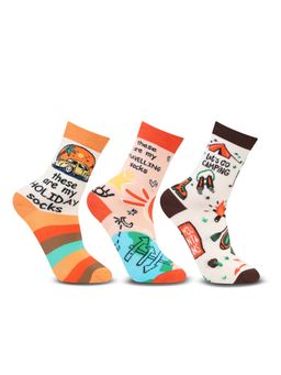 Bonjour - Women/Girl Travel & Camping Designer Calf Length Socks (Pack of 3)