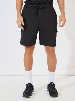 Styli - Black Men Solid Cargo Fit Scuba Shorts