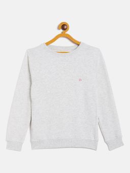 CRIMSOUNE CLUB - Girls Grey Solid Round Neck Sweatshirt