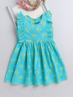 The Magic Wand - Turquoise Printed Knee Length Dress