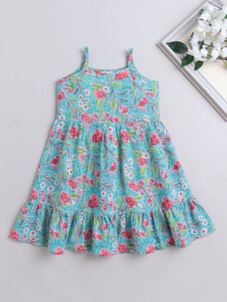 The Magic Wand - Turquoise Floral Knee Length Dress